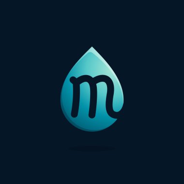 M harfi logo mavi su damlası.