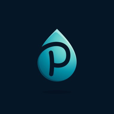 P harfi logo mavi su damlası.