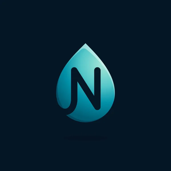 N lettre logo en goutte d'eau bleue . — Image vectorielle