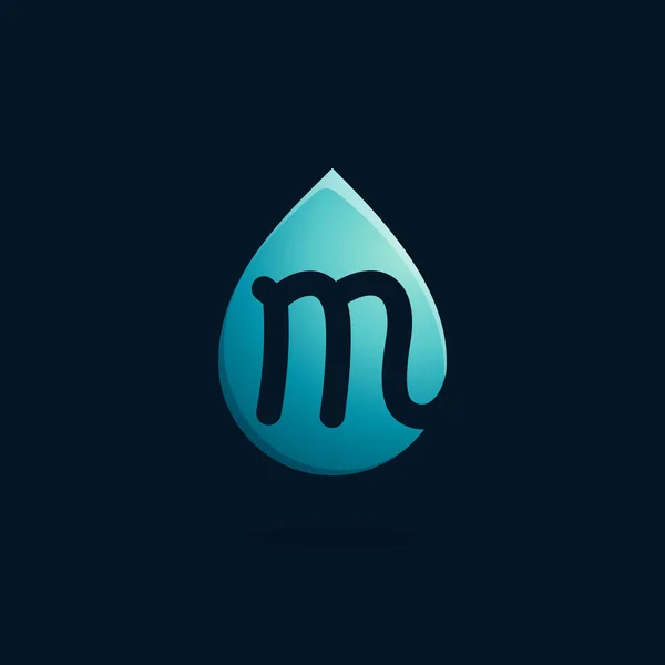 M lettera logo in goccia d'acqua blu . — Vettoriale Stock