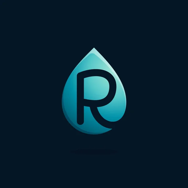 Logotipo de letra R en gota de agua azul . — Vector de stock