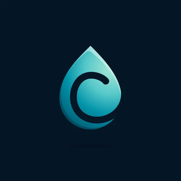 C brev logotyp i Blå vattendroppe. — Stock vektor