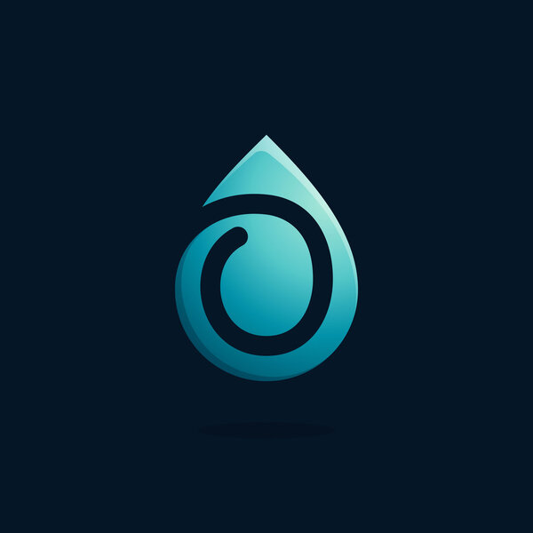 O letter logo in blue water drop.