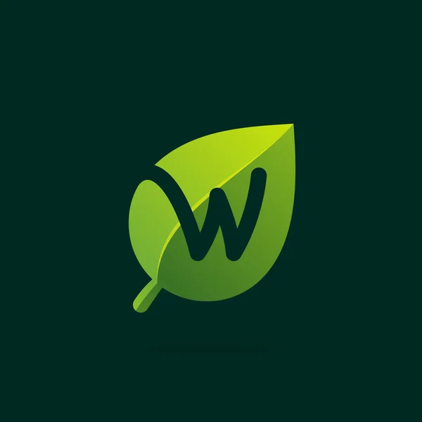 W letter logo in green leaf. — Stock Vector