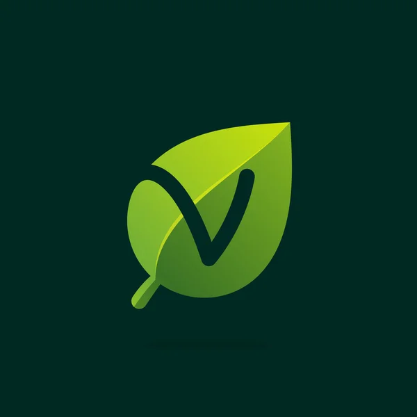 V Buchstabe Logo in grünem Blatt. — Stockvektor