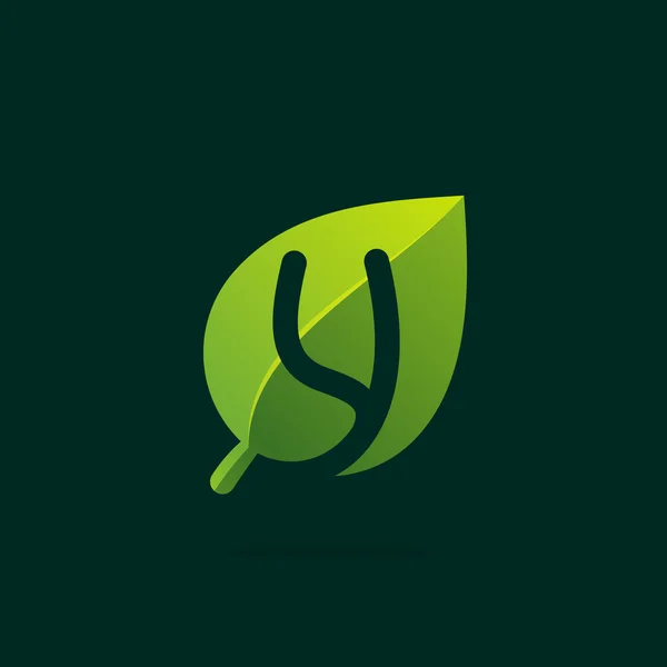 Logotipo de letra Y en hoja verde . — Vector de stock