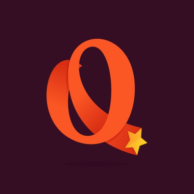 Q altın yıldız ile harfi şerit logo. 