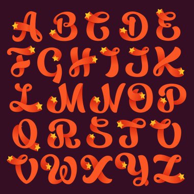 Altın yıldız logolu alfabesinde geçerli olan harfleri şerit. 