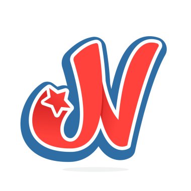 N harfi logo yıldız vintage beyzbol tarzı ile. 