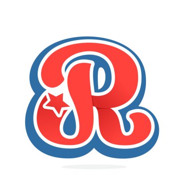 Yıldız vintage beyzbol tarzı ile R harfi logo. 