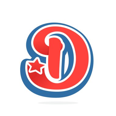 D harfi logo yıldız vintage beyzbol tarzı ile. 