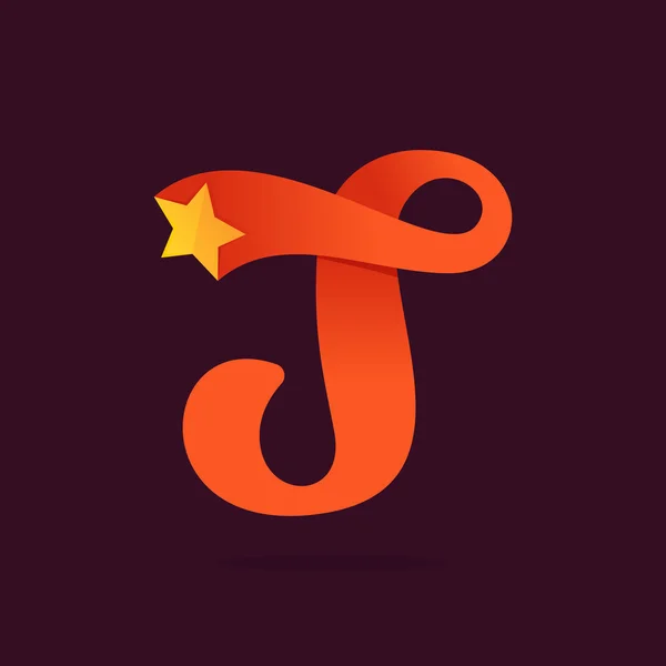 T lettre logo ruban avec étoile dorée . — Image vectorielle