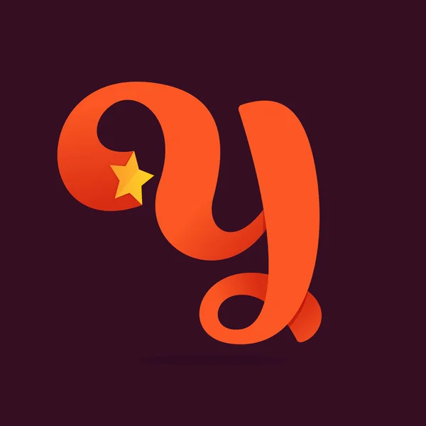 Y Letter Ribbon Logo mit goldenem Stern. — Stockvektor