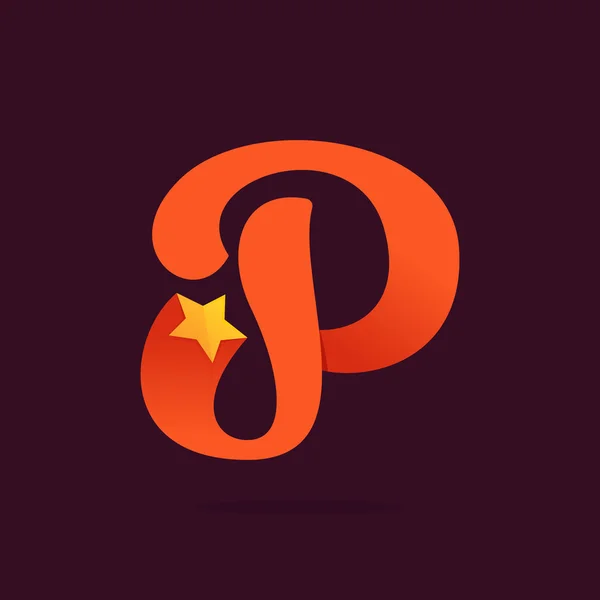 Логотип стрічки P з золотою зіркою . — стоковий вектор