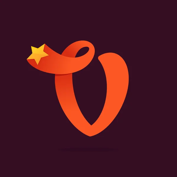 V lettera logo del nastro con stella dorata . — Vettoriale Stock