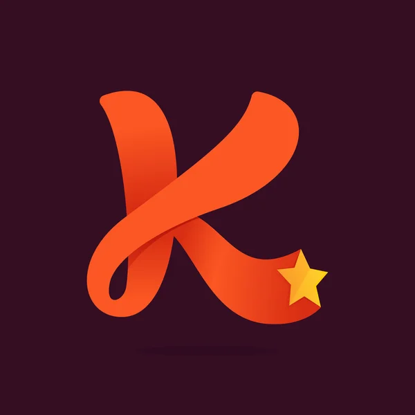 K brev ribbon logo med golden star. — Stock vektor