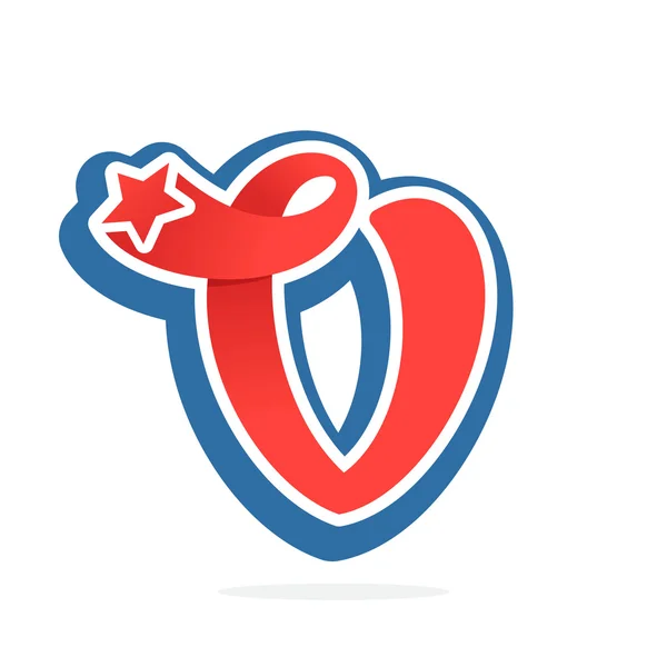 V brev logotyp med stjärna i vintage baseball-stil. — Stock vektor