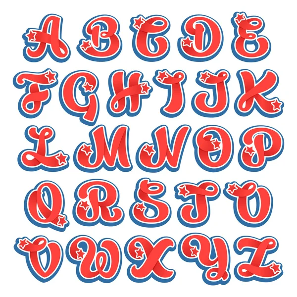Logotipos del alfabeto con estrellas en el estilo de béisbol vintage . — Vector de stock