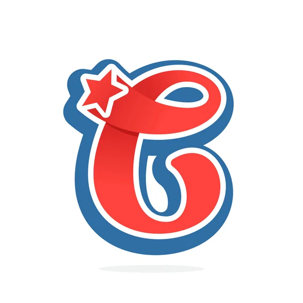 ヴィンテージ野球スタイルの星を含む C 文字ロゴ. — ストックベクタ