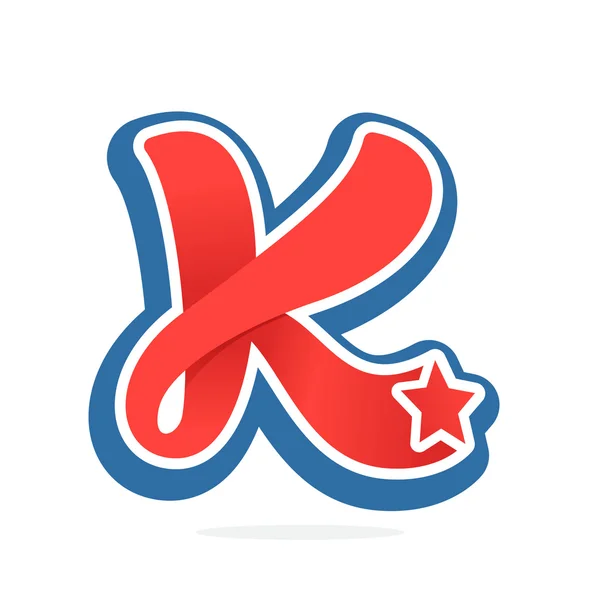 K буква логотип со звездой в винтажном стиле бейсбола . — стоковый вектор
