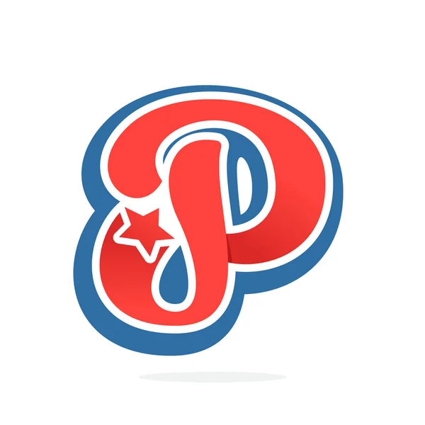 P lettera logo con stella in stile vintage baseball . — Vettoriale Stock