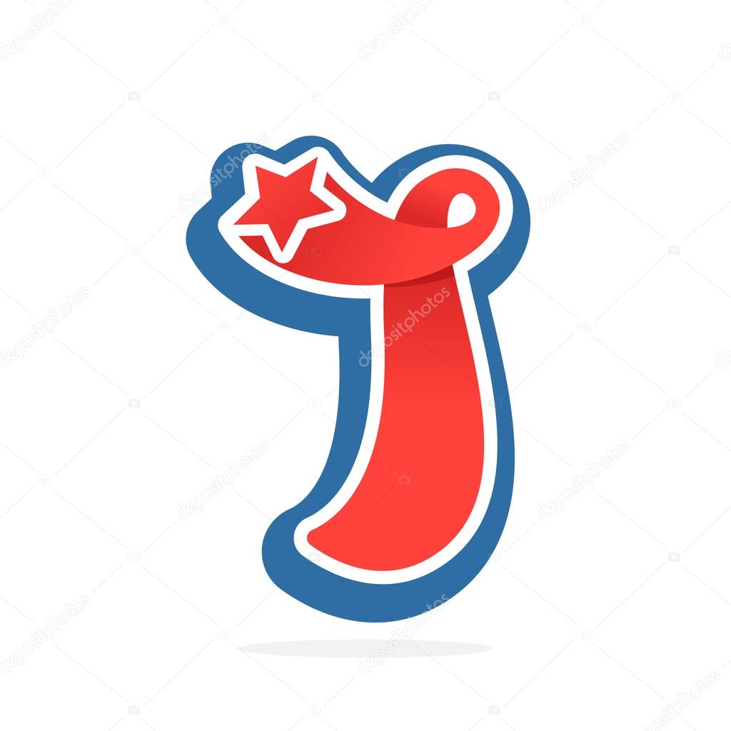 Letter I logo with star in vintage baseball style. 