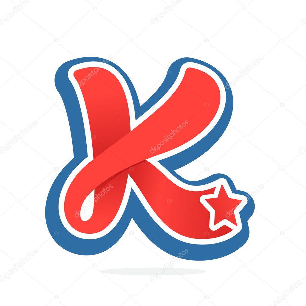 K letter logo with star in vintage baseball style. — Stock Vector