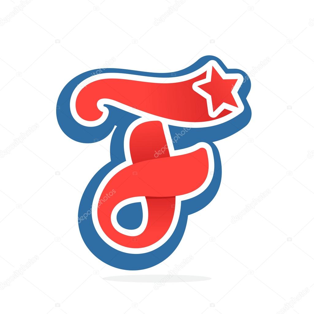 F letter logo with star in vintage baseball style. 