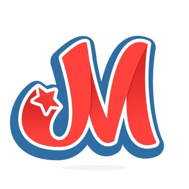 M harfi logosu yıldız vintage beyzbol tarzı ile. 