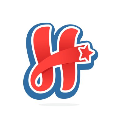 H harfi logo yıldız vintage beyzbol tarzı ile. 
