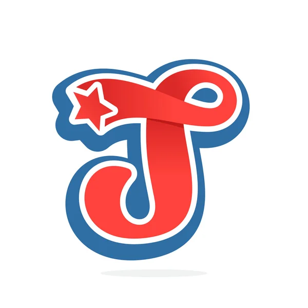 Λογότυπο γράμμα T με αστέρι σε στυλ vintage μπέιζμπολ. — Διανυσματικό Αρχείο