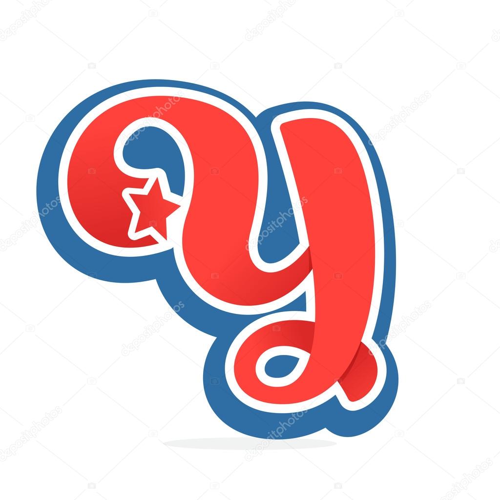 Y letter logo with star in vintage baseball style. 