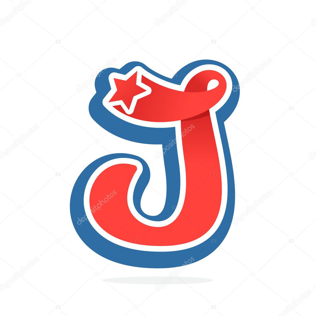 J letter logo with star in vintage baseball style. Stock Vector Image
