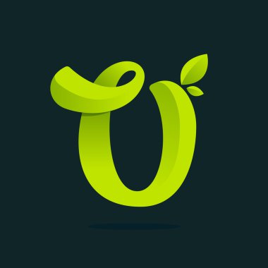 U harfi logo yeşil yaprakları ile.