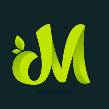 M harfi logosu yeşil yaprakları ile.