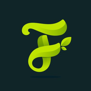 F harf logo yeşil yaprakları ile.
