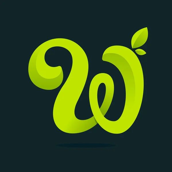 W logotipo de la letra con hojas verdes . — Archivo Imágenes Vectoriales