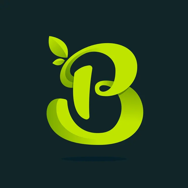 B brev logotyp med gröna blad. — Stock vektor