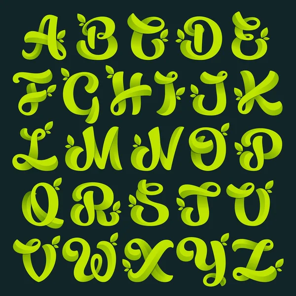 Alphabet with green leaves. — Stock vektor