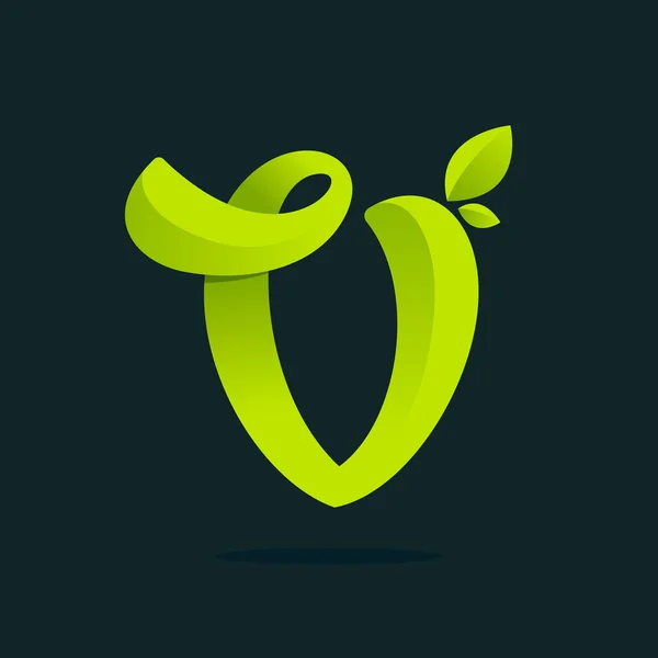 Logotipo V con hojas verdes . — Vector de stock