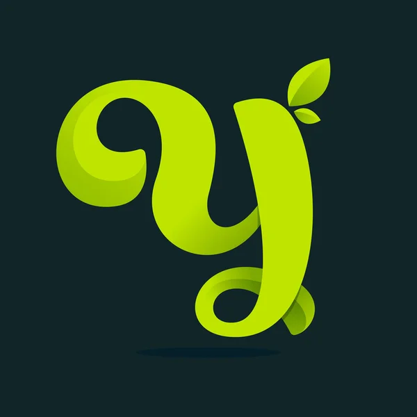 Logotipo de letra Y con hojas verdes . — Vector de stock