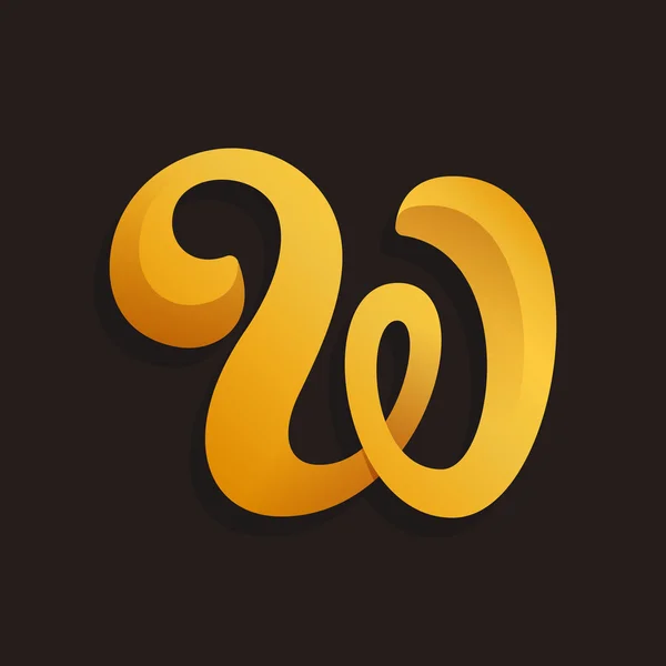 W letter logo in golden shining style. — Stock Vector
