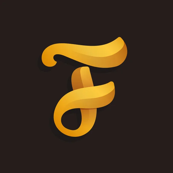 F letter logo in golden shining style. — Stock Vector