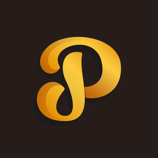 P letter logo in golden shining style. — Stock Vector