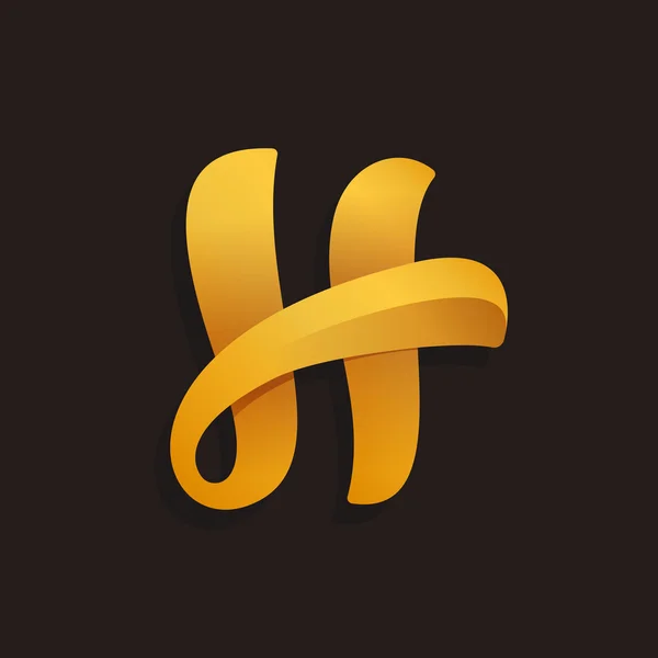 H brev logo i gyllene skinande stil. — Stock vektor