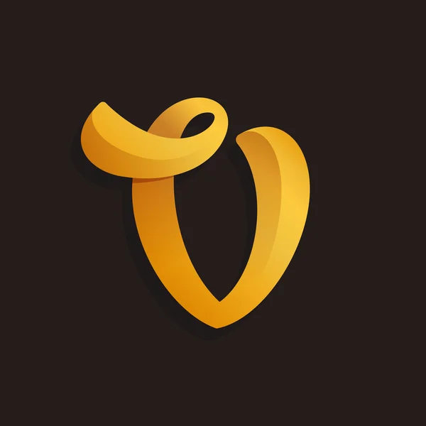 V betűt logó golden ragyogó stílusban. — Stock Vector
