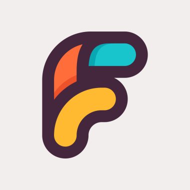 F harfi renkli logo. Düz stil tasarım.