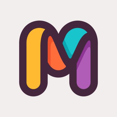 M harfi renkli logosu. Düz stil tasarım.