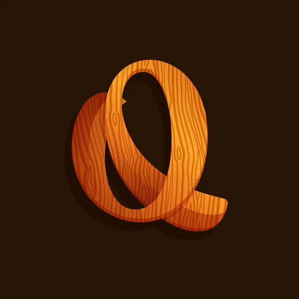 Q letter logo with wood texture. — Stockový vektor