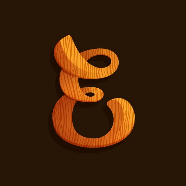 Logotipo letra E con textura de madera . — Vector de stock
